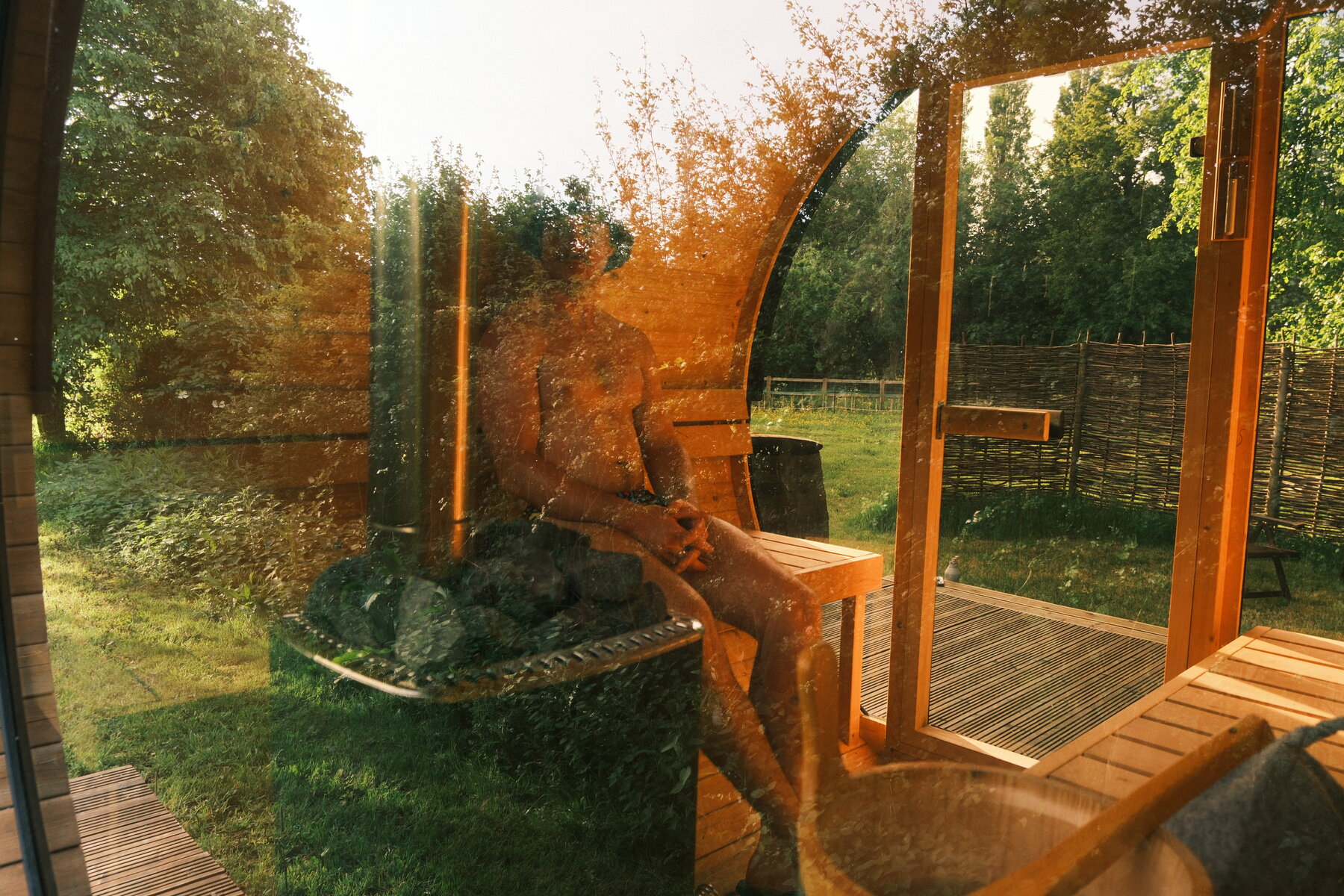 Sunlight through the sauna glass